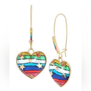 NWT BETSEY JOHNSON Rainbow Heart Dangle Earrings